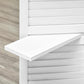White folding privacy screen divider corner joint with shelf support detail