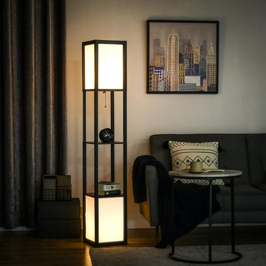 Modern Shelf Floor Lamp with Dual Ambient Light, Standing Lamp Living Room, Bedroom, 10.25 inchx10.25 inchx61.5 inch, Black