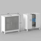 Grey and white under-sink storage cabinet with side doors and open shelf