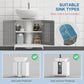 Grey under-sink storage cabinet with double doors and inner shelves