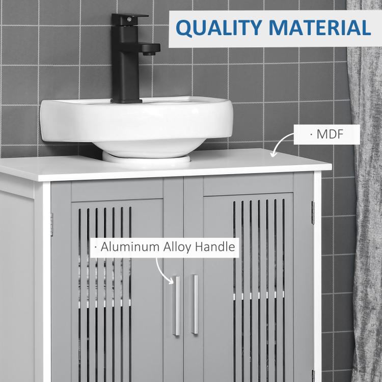 Grey slatted-door vanity cabinet with aluminum alloy handle and MDF panel