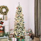 Pre-lit snow-flocked slim artificial Christmas tree with multi-color ornament lights and garland