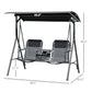 Black 2-person porch swing with canopy and two sling seats with center storage table