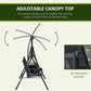 Adjustable canopy top with tilt mechanism on a black 2-person porch swing
