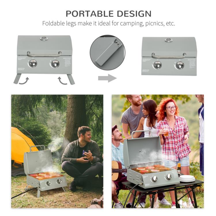 2-burner gas grill foldable portable design with compact legs