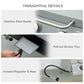 2-burner gas grill details: stainless handle, pull-out grease tray, regulator hose