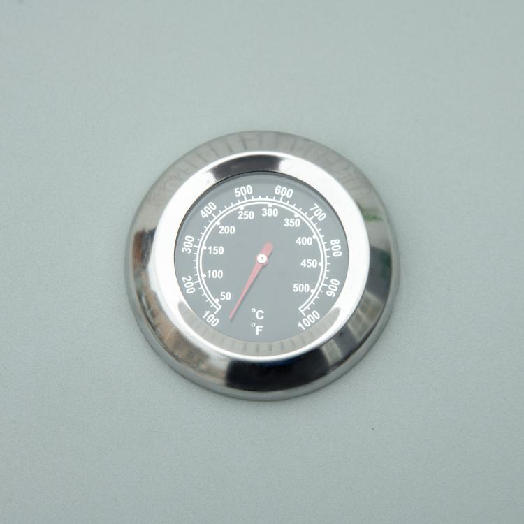 Grill lid thermometer dial with temperature markings in Celsius