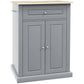 Grey rolling kitchen island cart with drawer and two cabinet doors