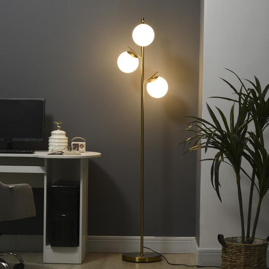 Modern 3-Light Floor Lamp for Living Room, Tree Standing Lamp with Globe Lampshades, 10.75 inchx10.75 inchx66.5 inch, Gold