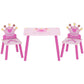 Pink kids wooden table and two chairs with crown graphics