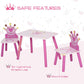 Pink kids table and chair set with crown princess theme and rounded chair edges