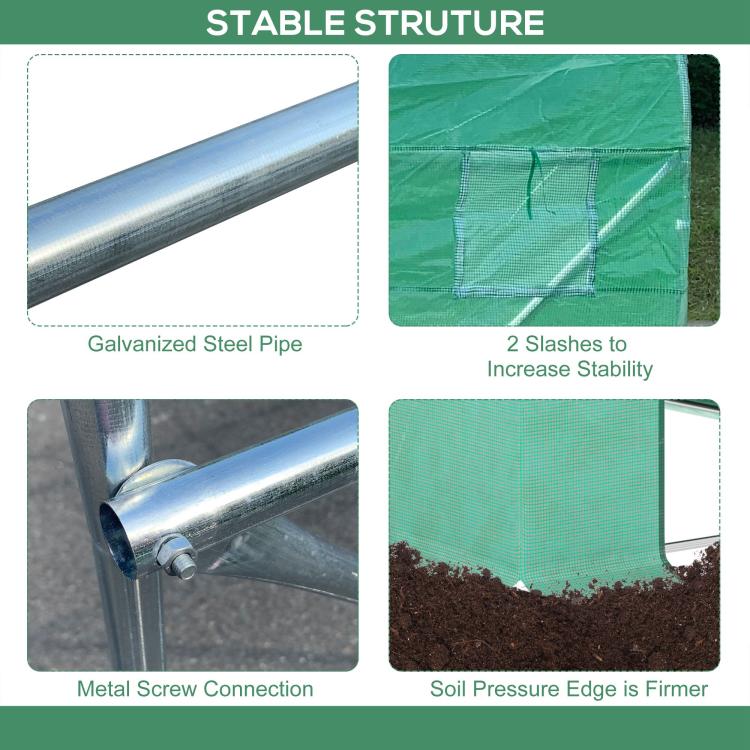 Tunnel hoop greenhouse frame details with galvanized steel pipes and metal connections