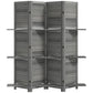 Gray folding 4-panel wood room divider with horizontal shelves