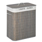 Gray bamboo laundry hamper with lid and top loop string handle