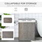 Gray bamboo laundry hamper with removable lid, shown for compact storage