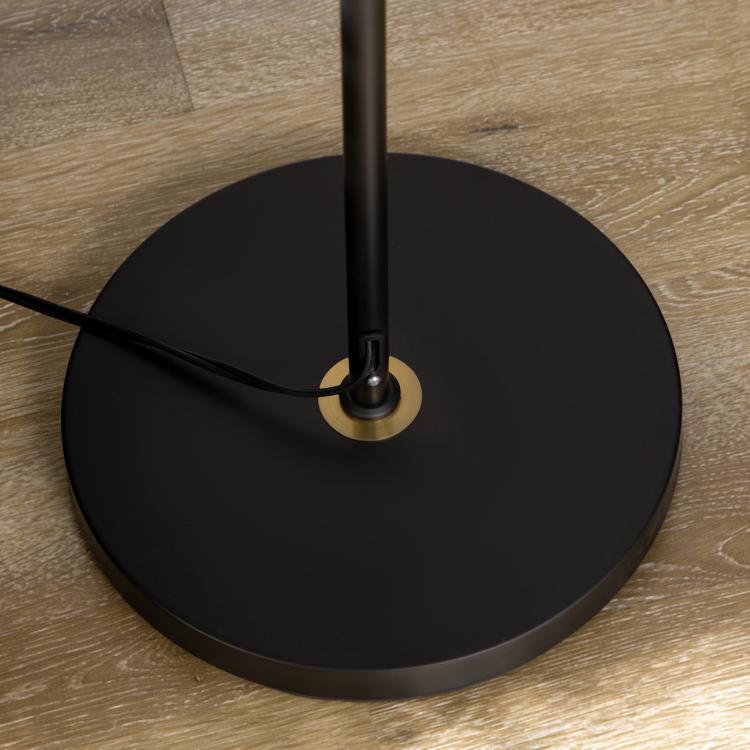 Black floor lamp base with circular stand and gold adjustment collar