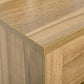 Close-up of light wood cabinet corner with beveled edge trim