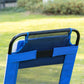 Blue folding patio dining chair with curved armrests and mesh backrest