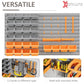 44 PCS Wall Mounted Pegboard Tool Organizer Rack Kit with Various Sized Storage Bins, Pegboard and Hooks, Orange