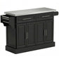 Black rolling kitchen island cart with stainless top, two drawers and cabinet doors
