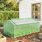 Portable mini greenhouse with green mesh walls and zippered window panels, outdoor use
