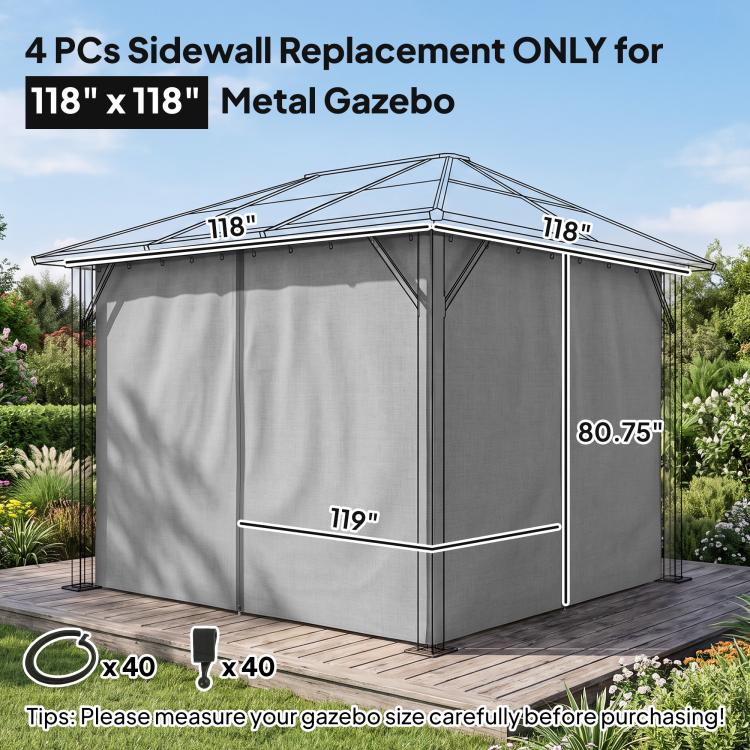 Gray gazebo sidewall replacement set on a metal gazebo frame