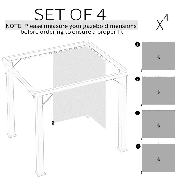 Set of four gray gazebo sidewall panels shown as a layout diagram