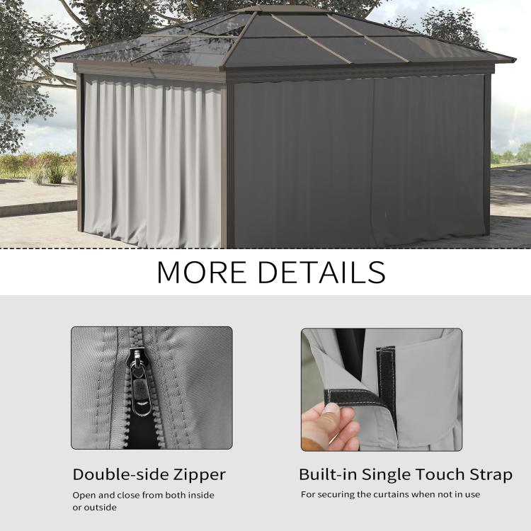 Gray gazebo sidewall with double zipper and single touch strap