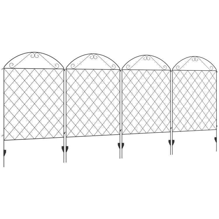 Four-pack steel garden fence panels with arched tops and diamond mesh