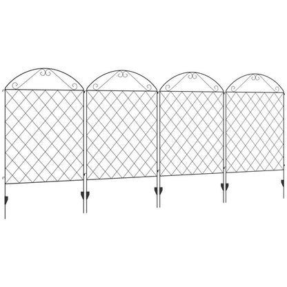 Four-pack steel garden fence panels with arched tops and diamond mesh