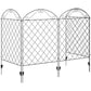 Three arched steel fence panels with diamond wire mesh and ground stakes