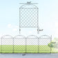 Four steel fence panels with arched tops, diamond mesh, and height guide