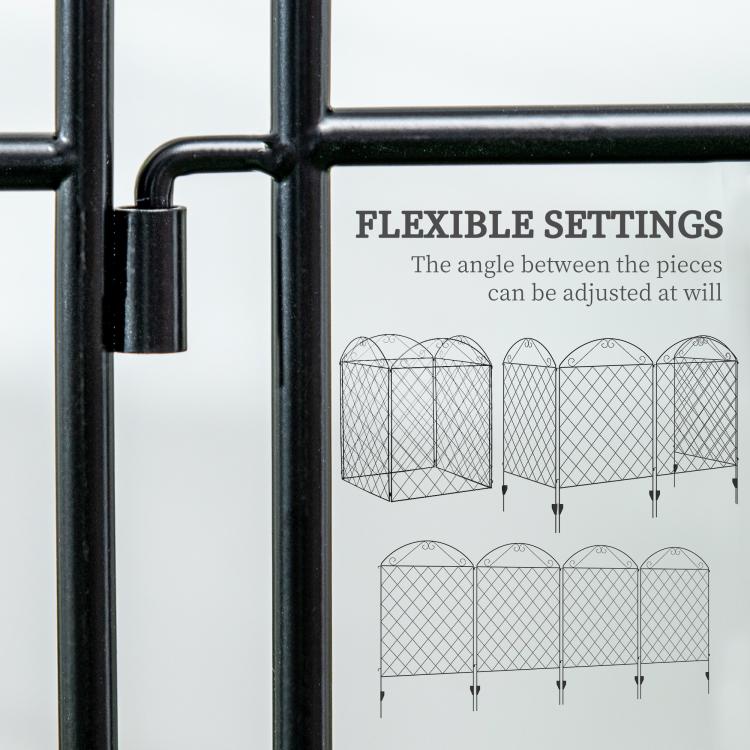 Adjustable steel fence connectors with arched diamond mesh panels