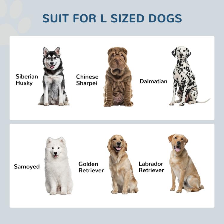 Dog bowl stand size chart graphic for L-sized dogs