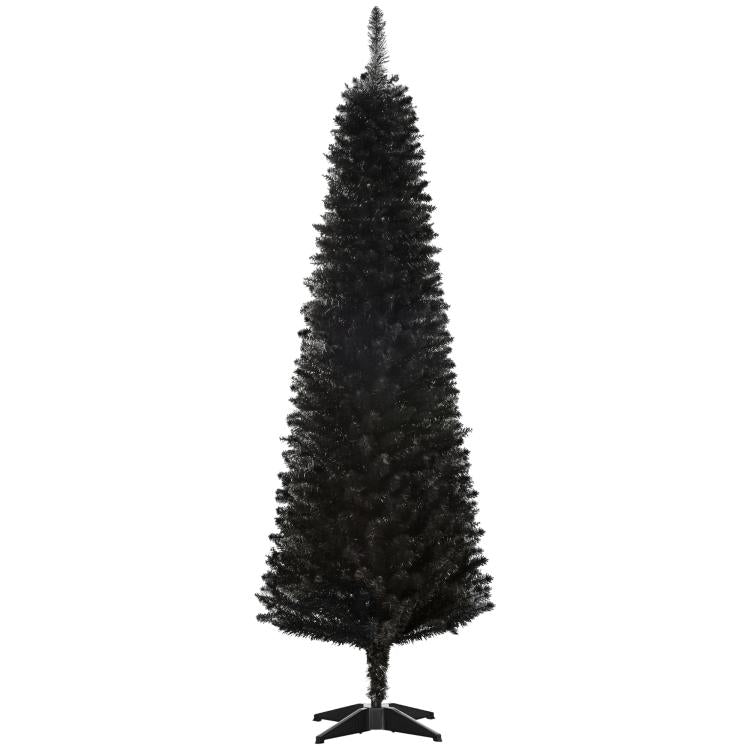 6-ft slim black artificial pencil Christmas tree with realistic branches and plastic stand