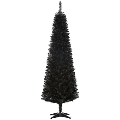 6-ft slim black artificial pencil Christmas tree with realistic branches and plastic stand