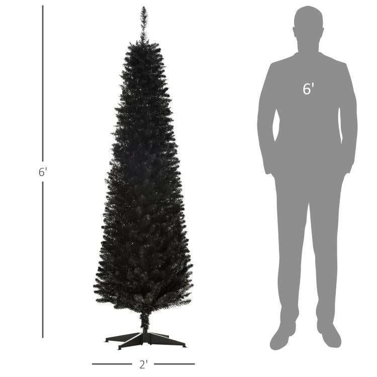 6-ft slim black artificial pencil Christmas tree with three-prong plastic stand