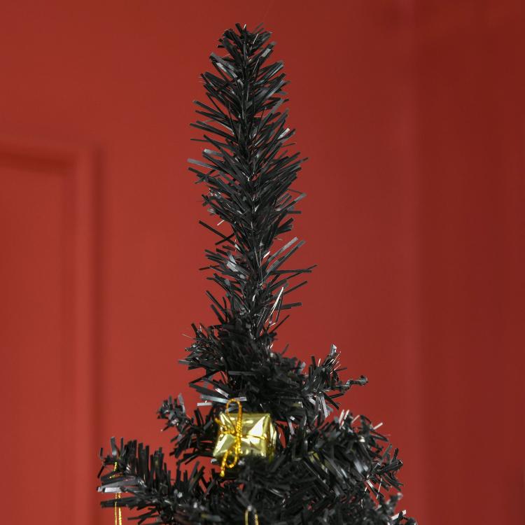 Black artificial pencil Christmas tree top with dense needle tips, no ornaments