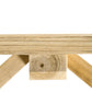 Natural wood bench seat slats with visible join and support braces