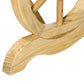 Natural wood wagon-wheel bench leg close-up with curved support beam