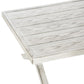White outdoor coffee table tabletop edge with wood-grain slat design