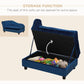 Blue pet sofa bed couch with hinged seat open for hidden storage