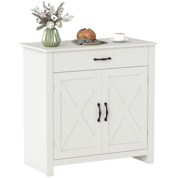 Farmhouse sideboard cabinet in stone white with drawer and two barn doors