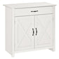 Stone white sideboard with top drawer and two barn doors with X panels