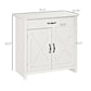 Stone white sideboard cabinet with barn doors and top drawer, with size dimensions