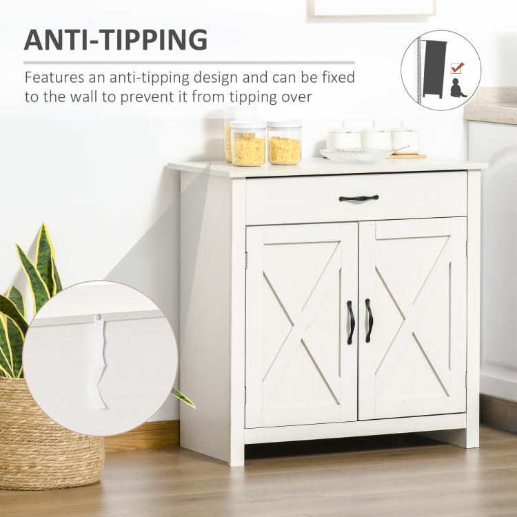 Stone white sideboard cabinet with barn doors and anti-tipping design