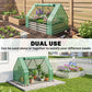 Mini greenhouse cover over raised garden bed with garden plants in a backyard setup