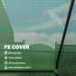 Green PE greenhouse cover mesh panel with black support frame detail