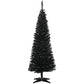 Black artificial pencil Christmas tree with dense branches and black plastic stand