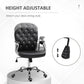 Black tufted swivel desk chair with height adjustment lever and padded armrests